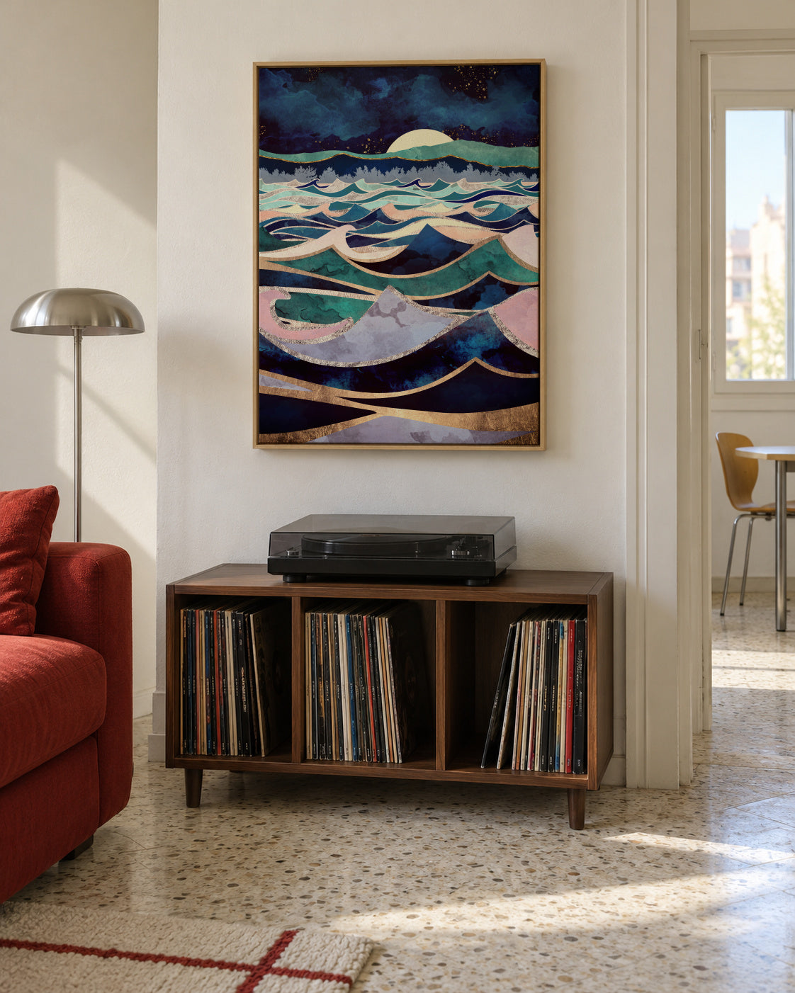 Moonlit Ocean - Framed canvas in an interior