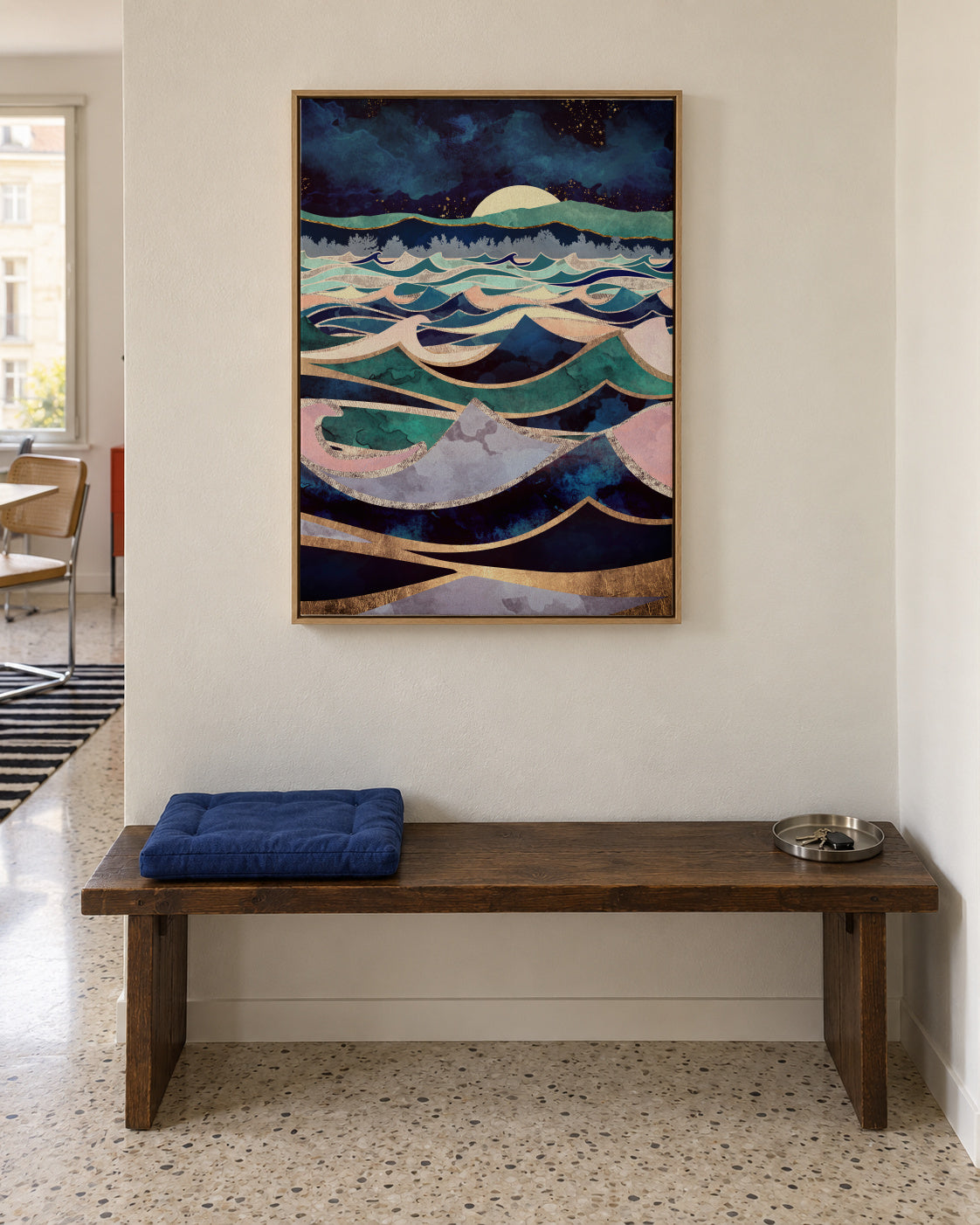 Moonlit Ocean - Framed canvas in an interior