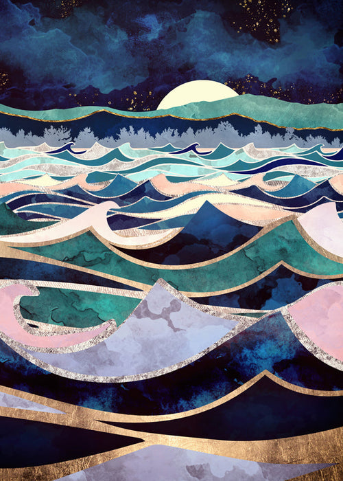 Obra abstrata de ondas lunares em camadas
