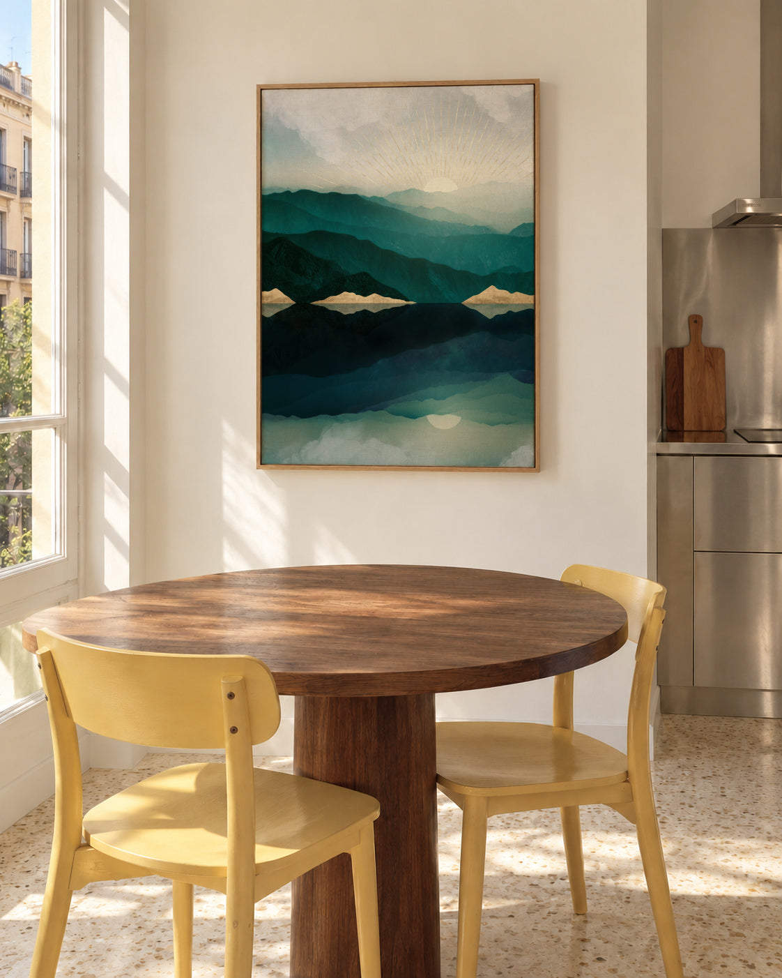 Waters Edge Reflection - Framed canvas in an interior