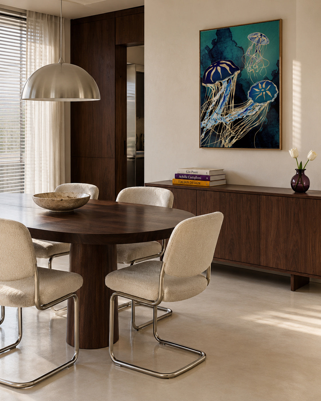 Metallic Jellyfish III - Framed canvas in an interior