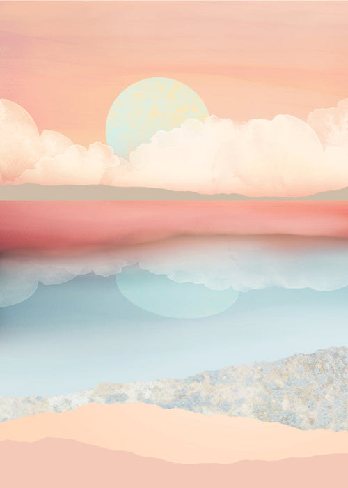 Quadro paisagem pastel com sol e reflexo