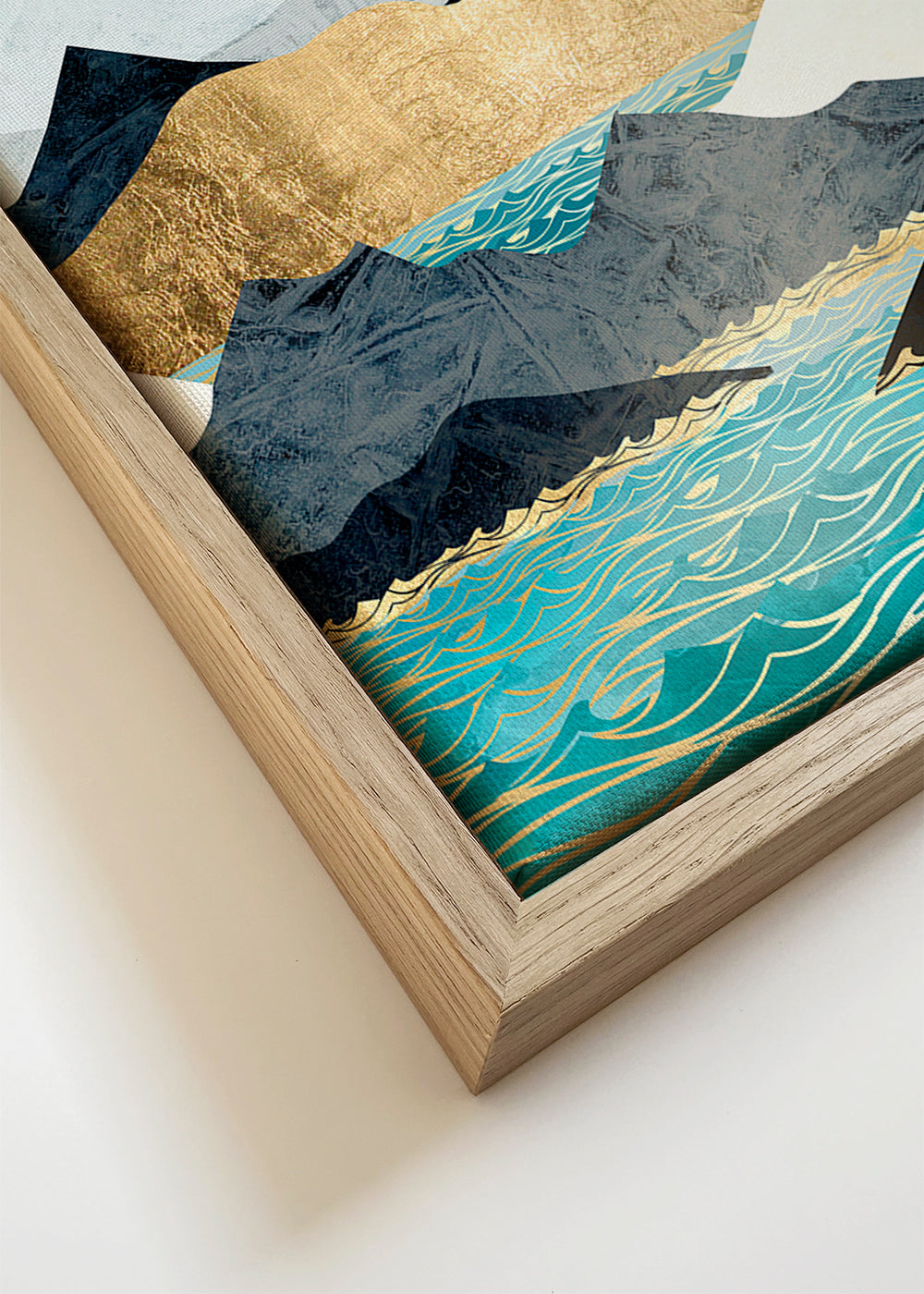 Quadro de paisagem lunar com mar dourado