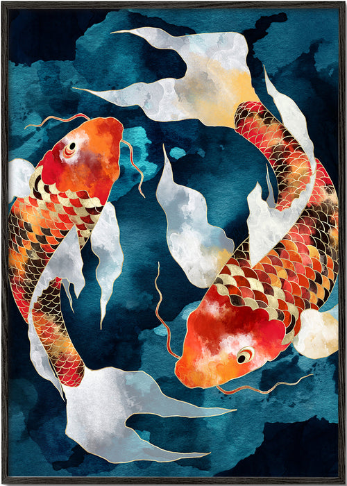 Quadro Koi japonês laranja sobre azul