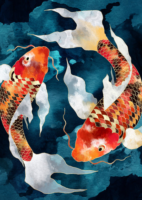 Quadro Koi japonês laranja sobre azul