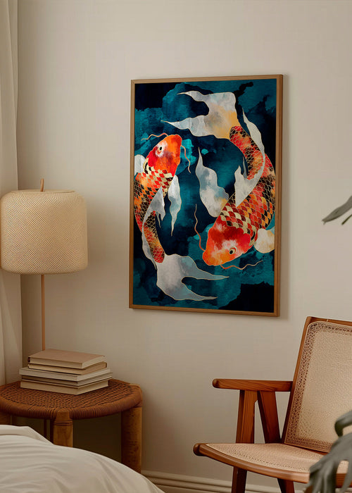 Quadro Koi japonês laranja sobre azul