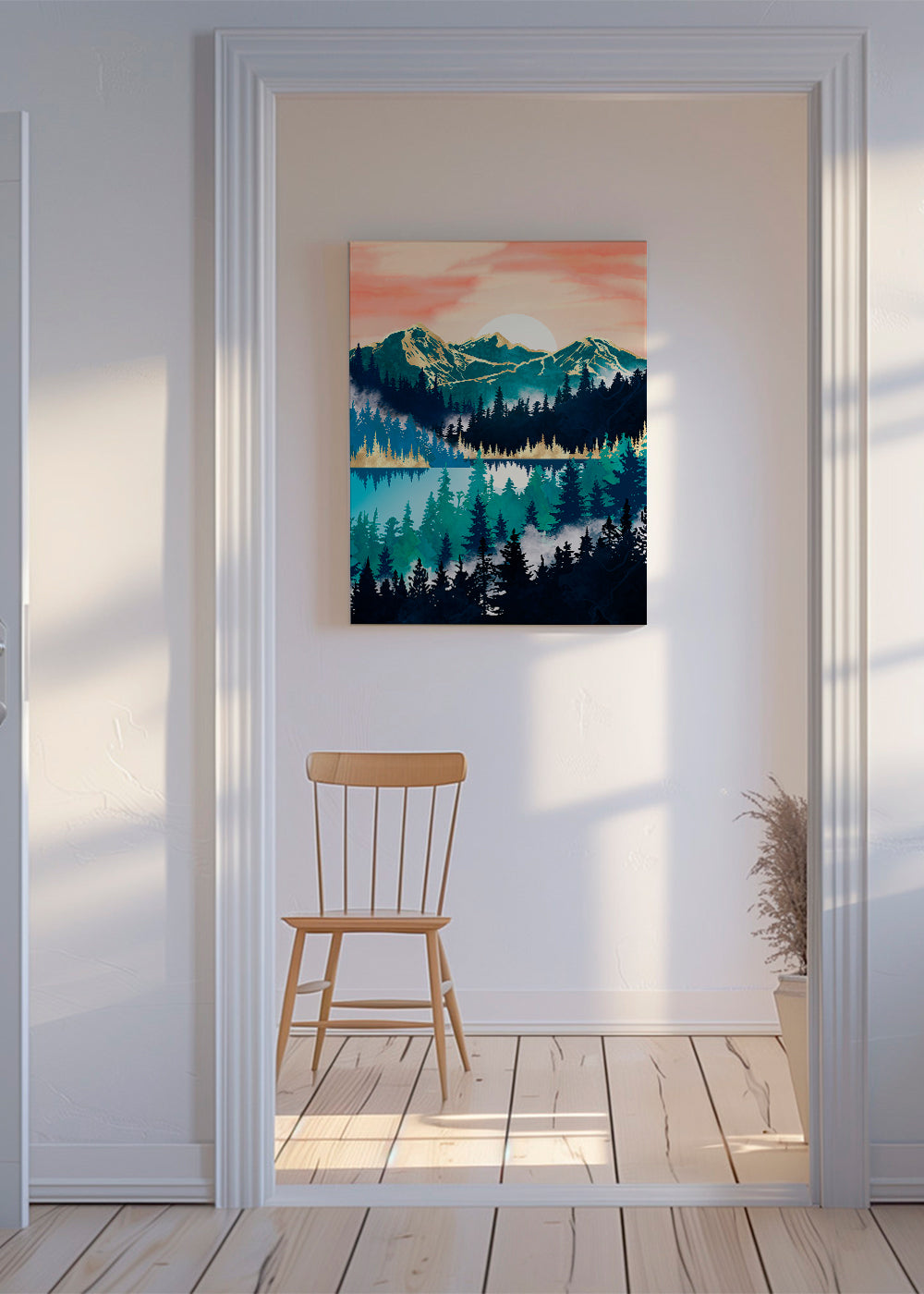 Quadro de paisagem com lago