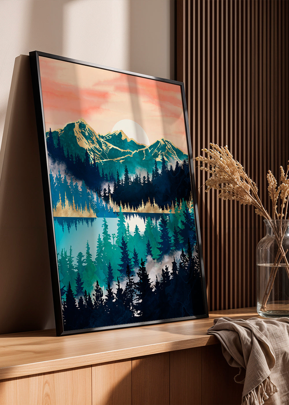 Quadro de paisagem com lago