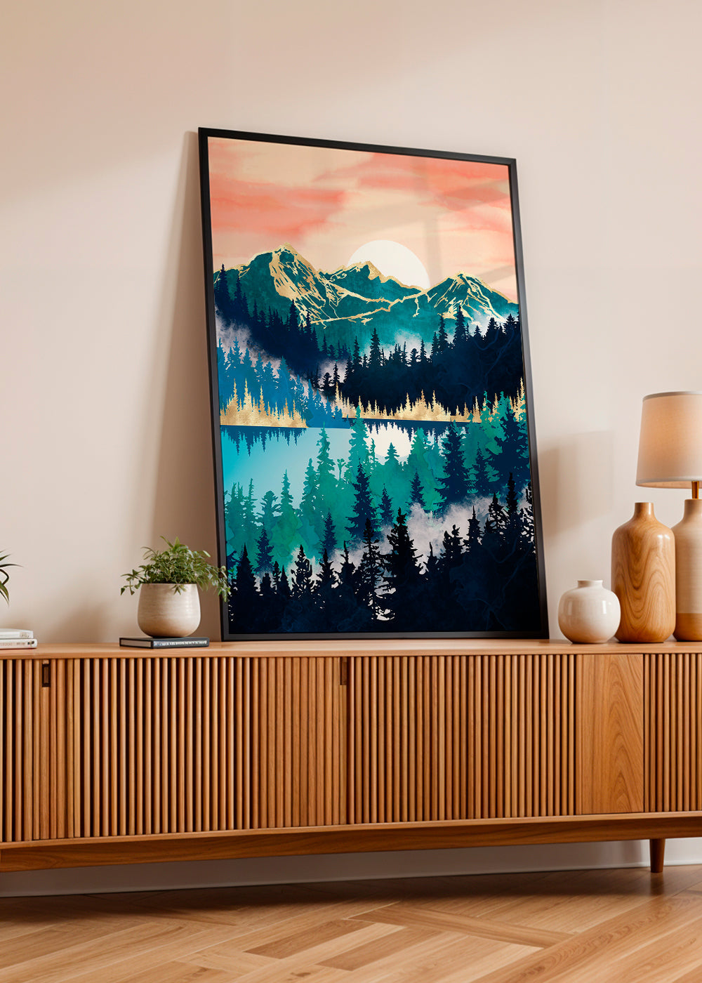 Quadro de paisagem com lago
