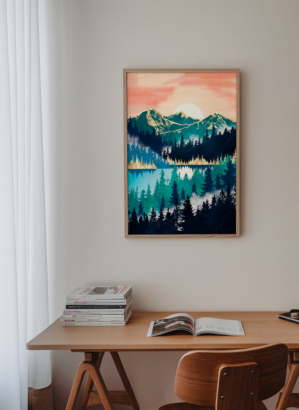 Quadro de paisagem com lago