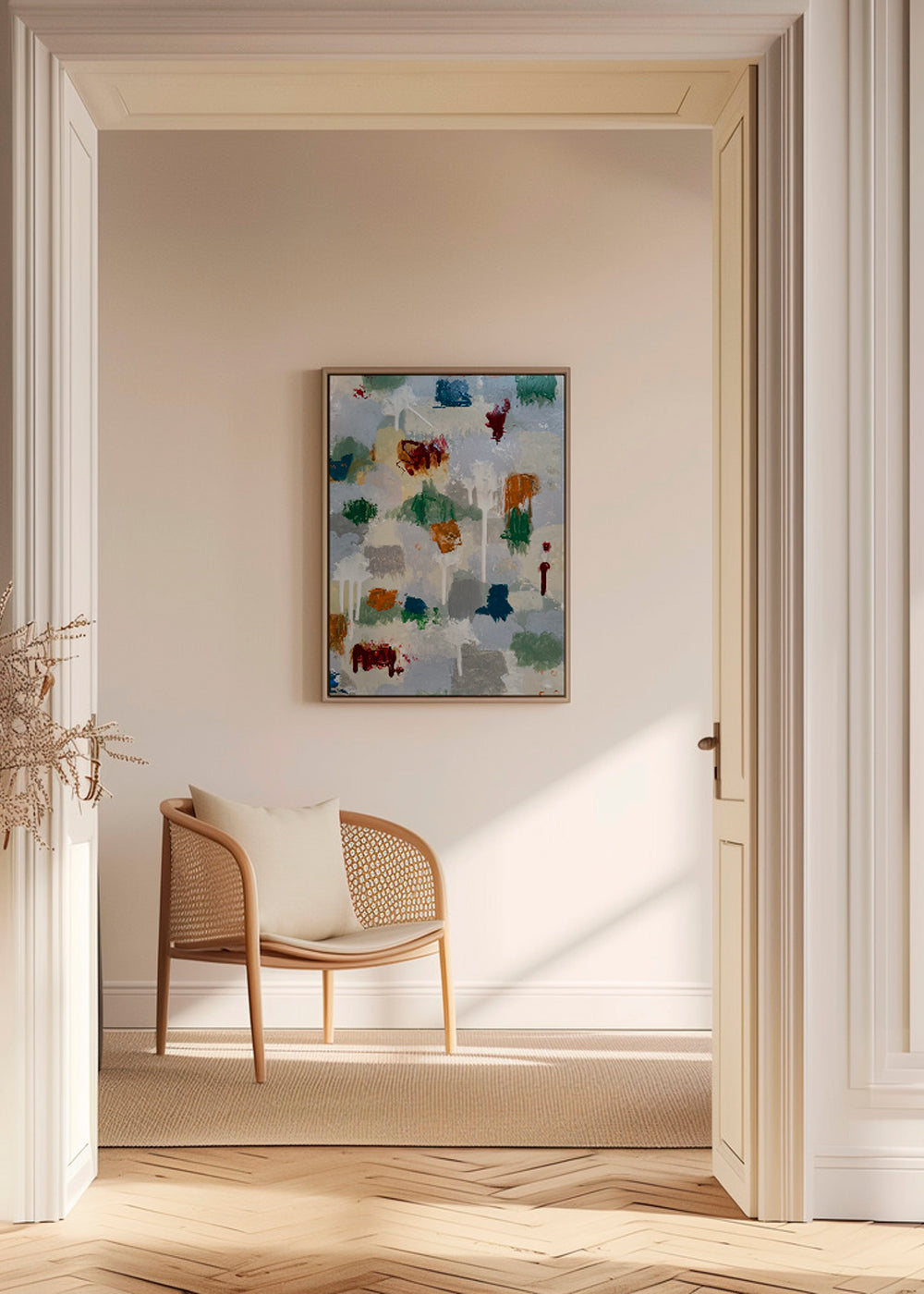 Quadro abstrato com salpicos cobre