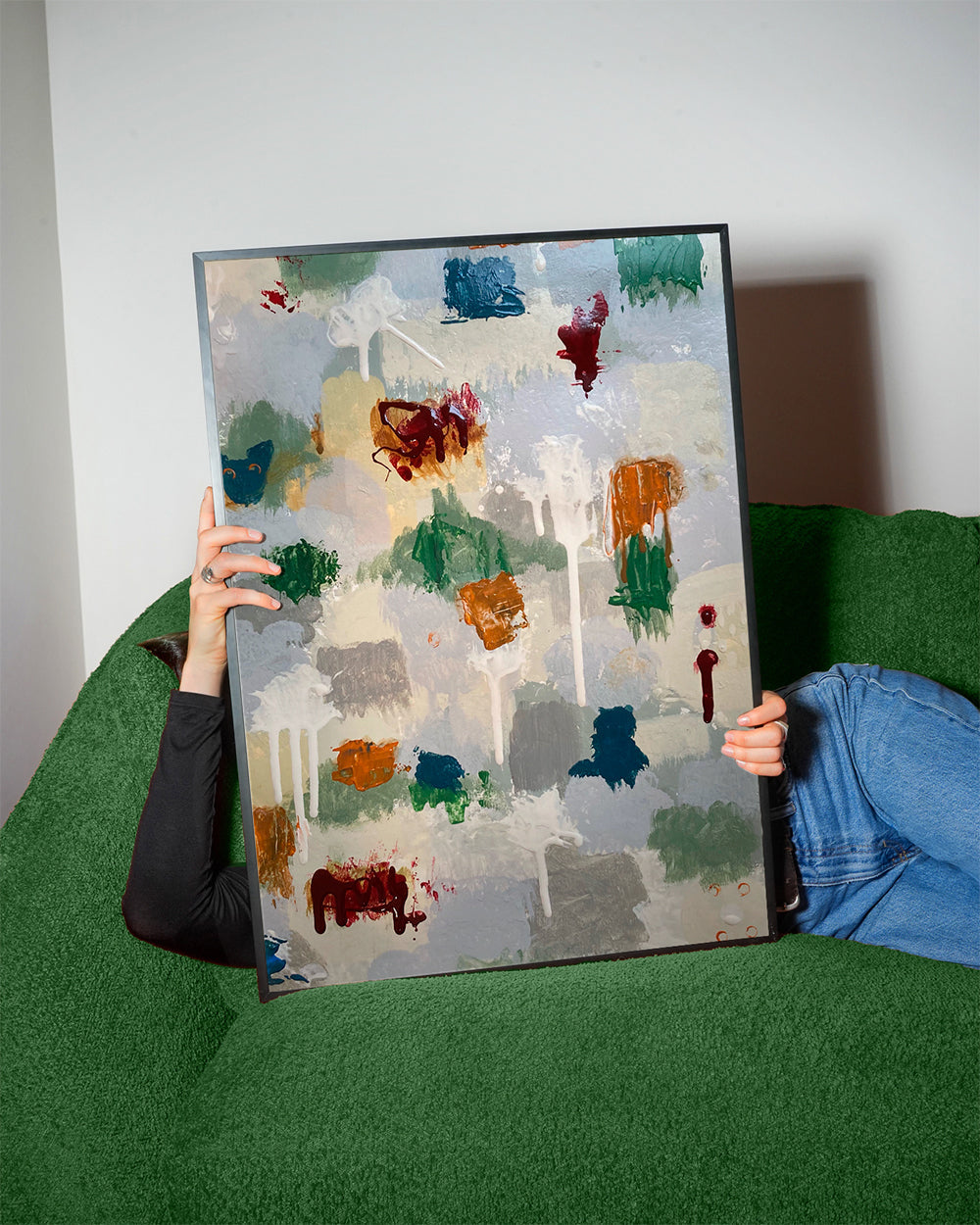 Quadro abstrato com salpicos cobre
