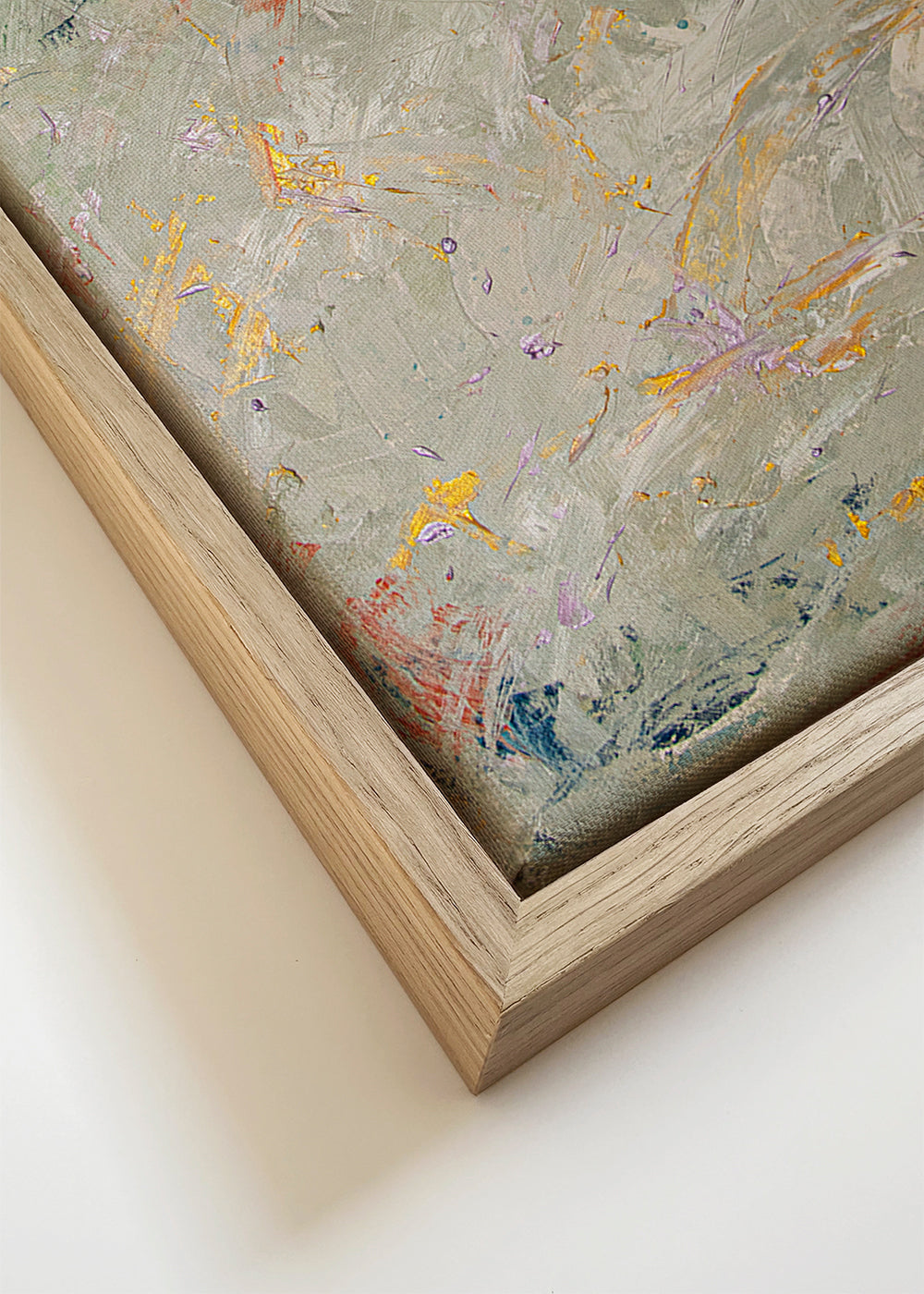 Quadro abstrato com traço gestual e mancha laranja