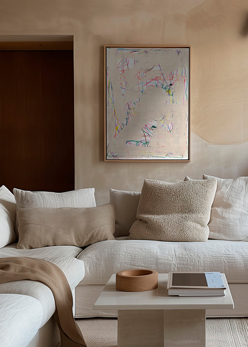 Quadro infantil rabisco bege