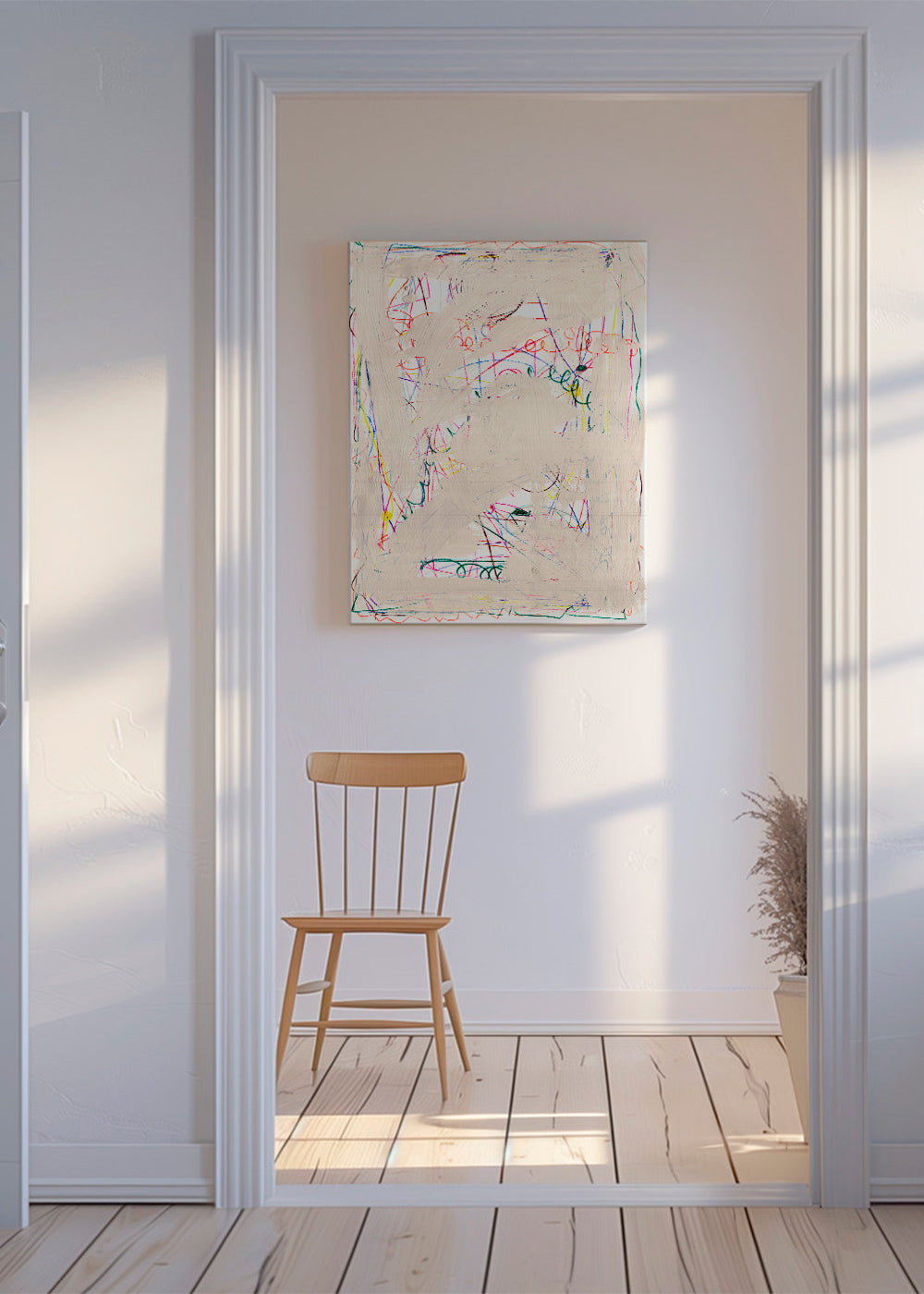 Quadro infantil rabisco bege
