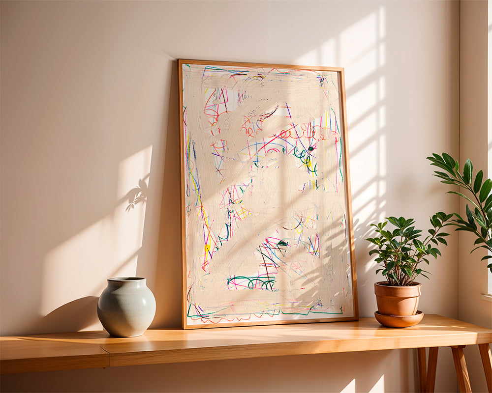 Quadro infantil rabisco bege