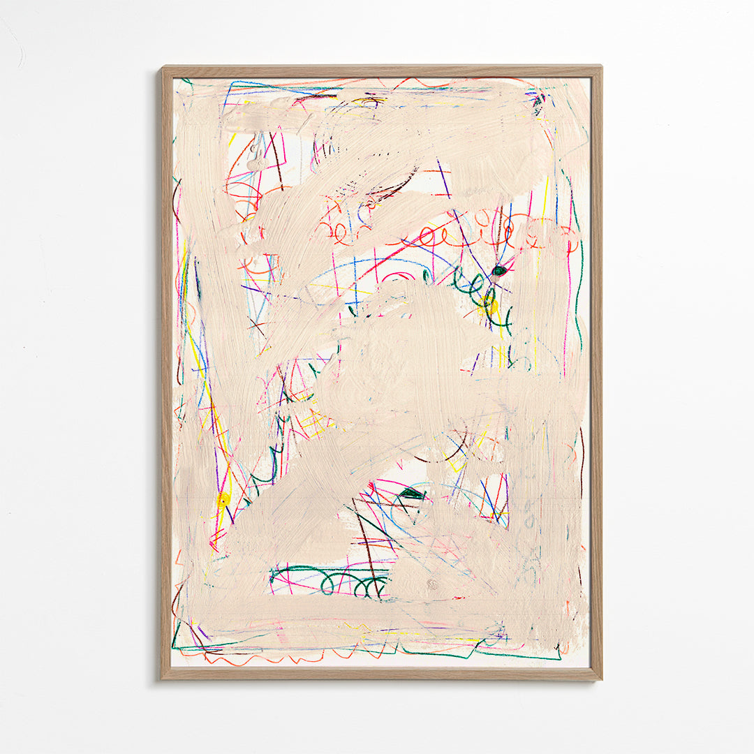 Quadro infantil rabisco bege