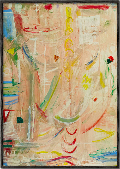 Quadro abstrato tons quentes e marcas florais