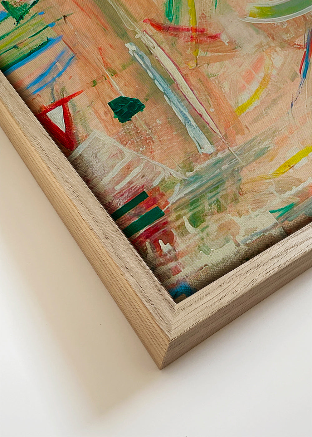 Quadro abstrato tons quentes e marcas florais