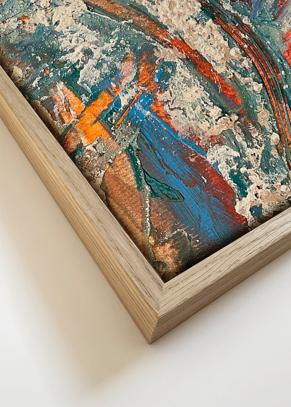 Quadro abstrato com pinceladas azuis e laranja
