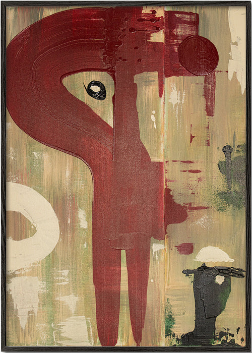 Arte abstrata: figura vermelha em fundo texturizado