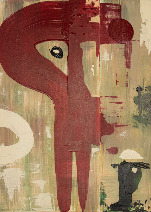 Arte abstrata: figura vermelha em fundo texturizado