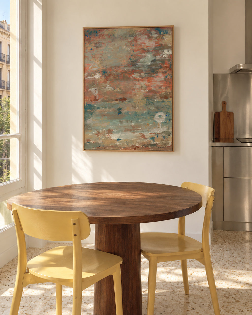 Mar y tierra - Framed canvas in an interior