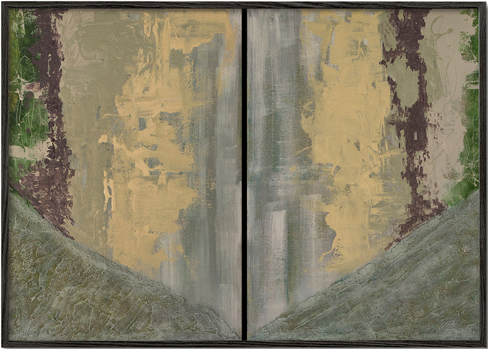 Arte abstrata com céu e colinas