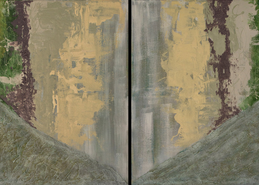 Arte abstrata com céu e colinas