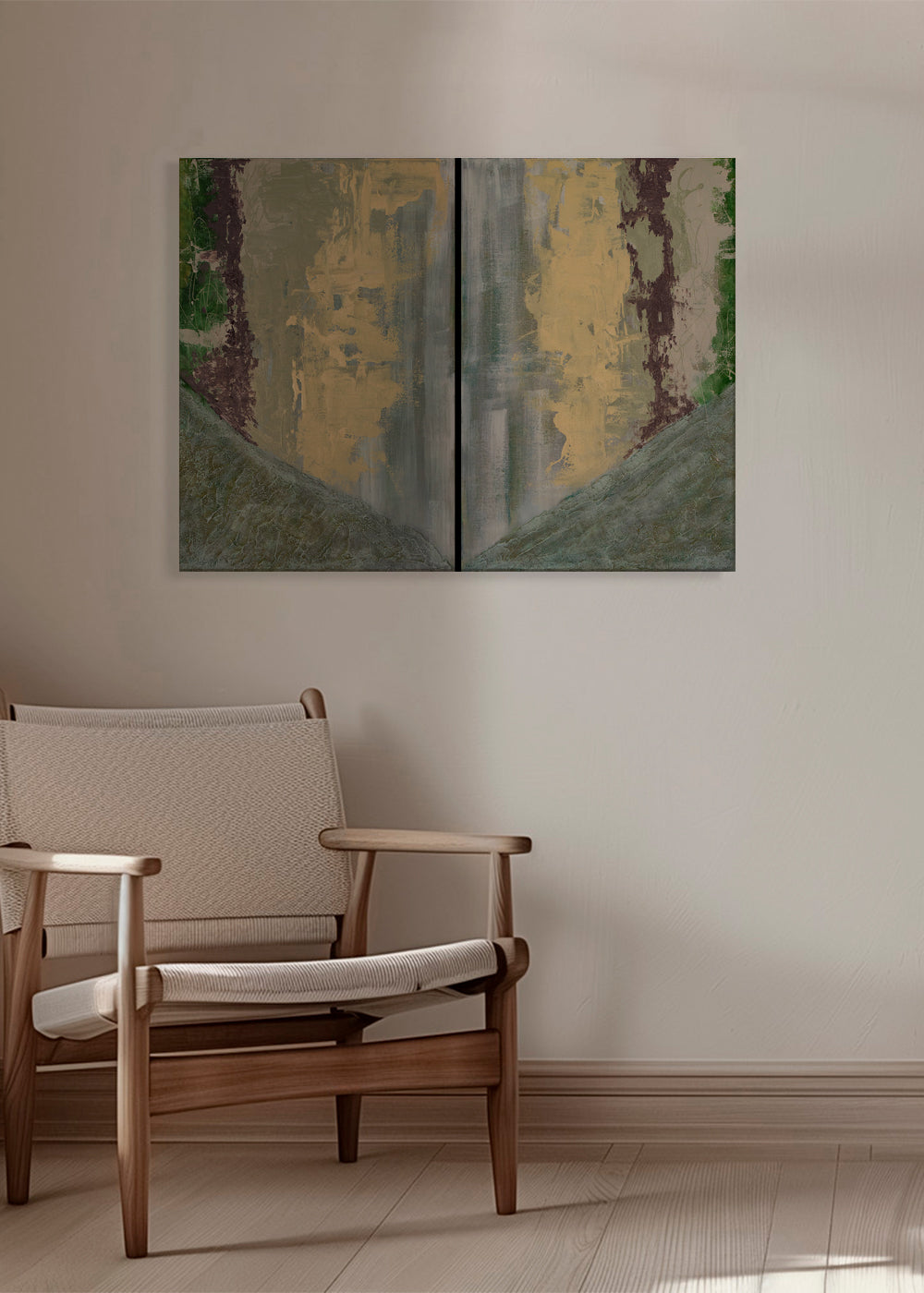 Arte abstrata com céu e colinas
