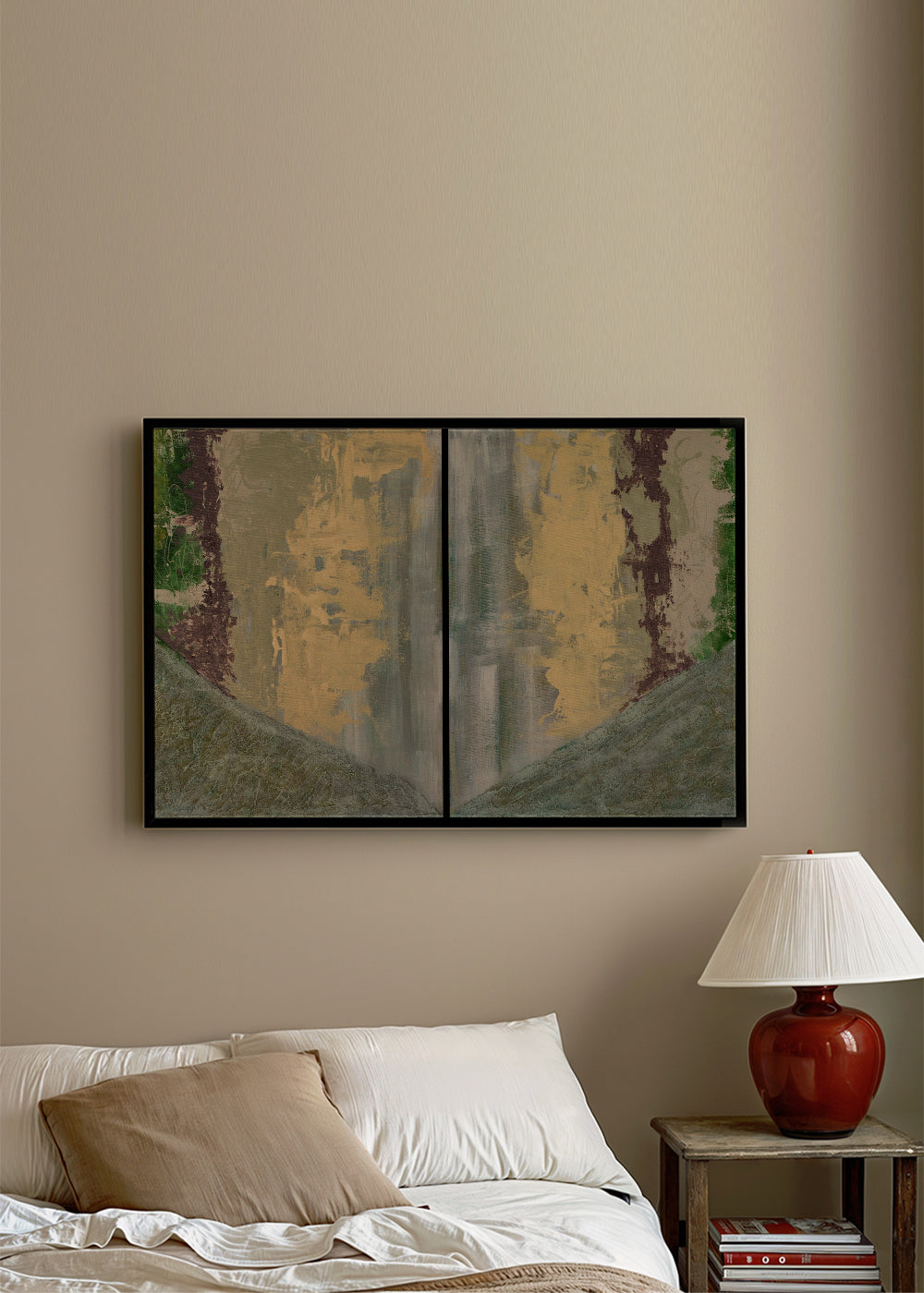 Arte abstrata com céu e colinas