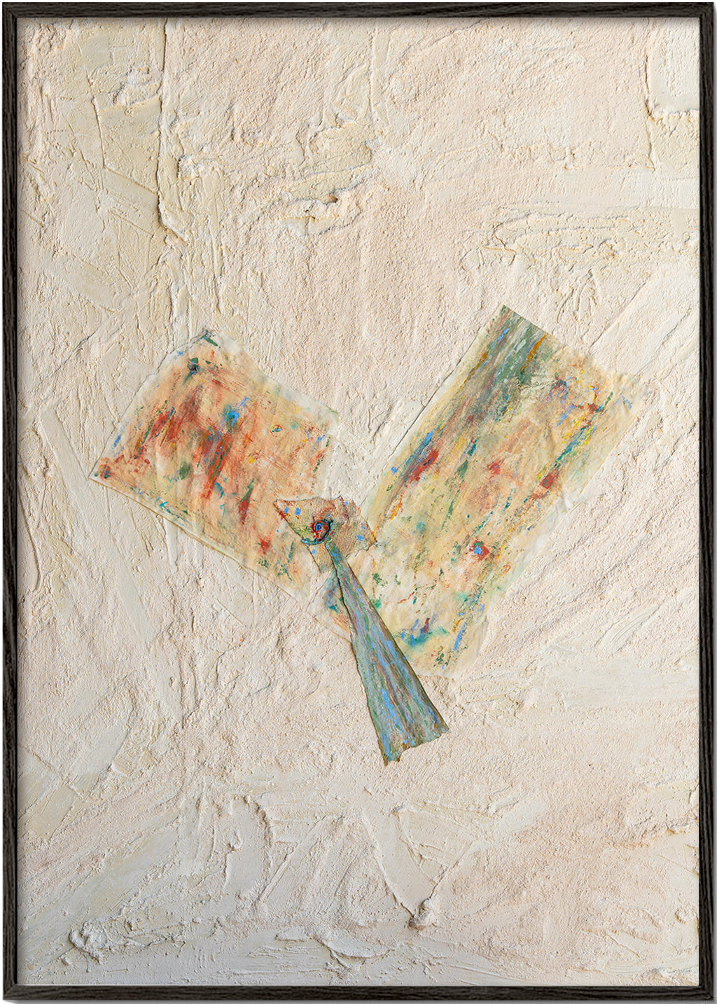 Quadro abstrato textura creme com pinceladas coloridas