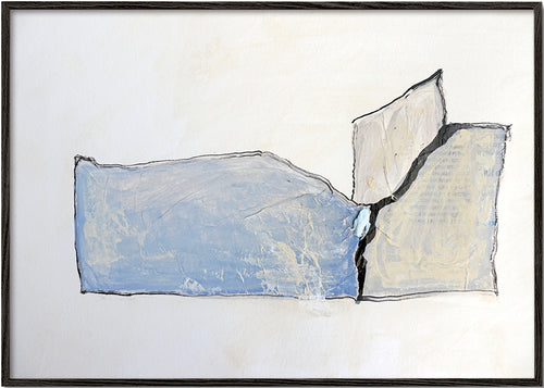 Obra abstrata com mancha azul e contorno