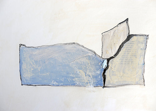 Obra abstrata com mancha azul e contorno