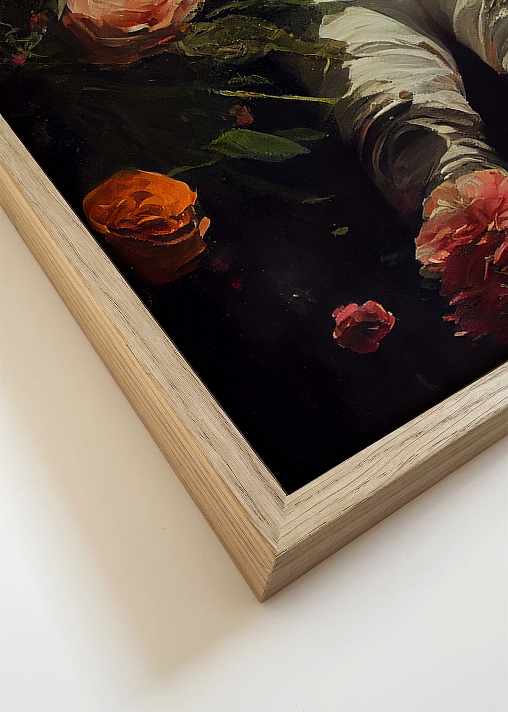 Estampa botânica: astronauta entre flores