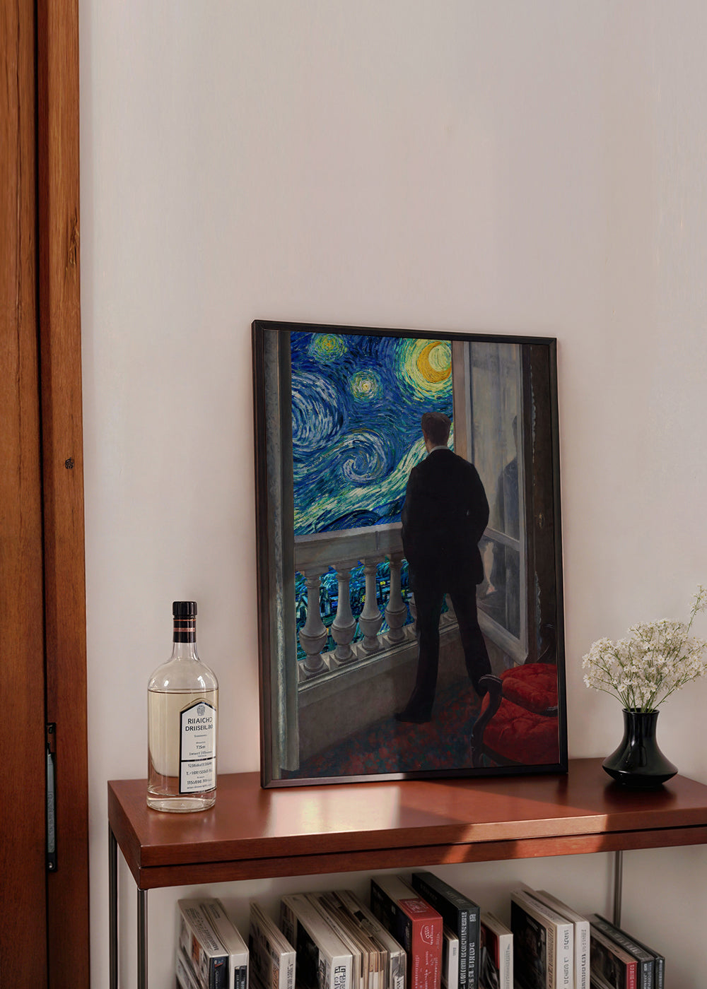 Quadro de paisagem com homem na varanda