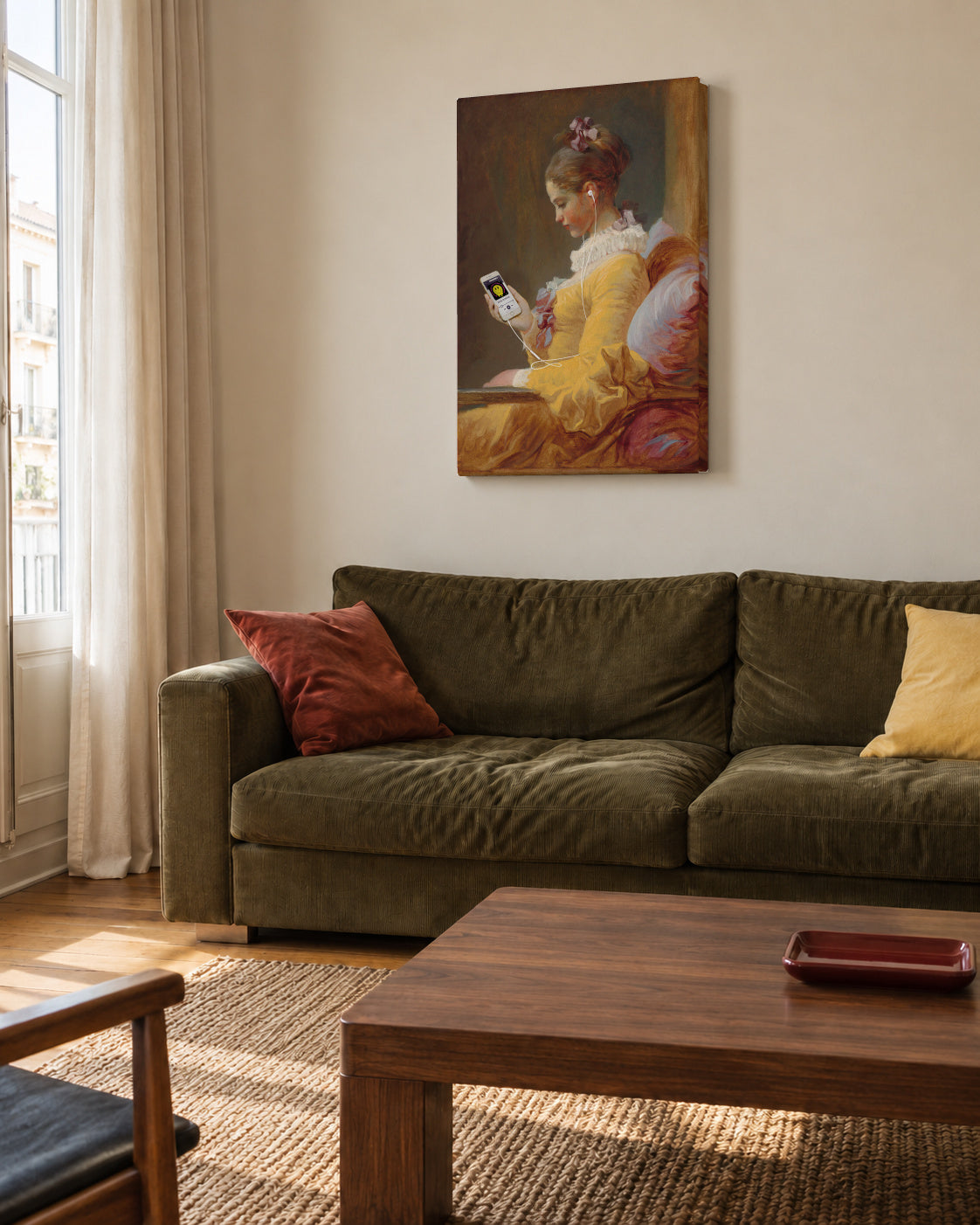 Listening a new track - Unframed canvas in an interior
