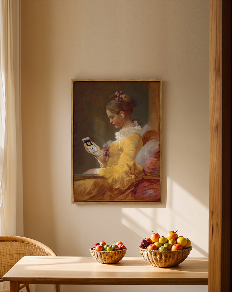 Listening a new track - Framed canvas in an interior