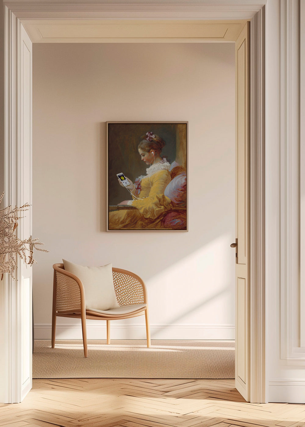Quadro vintage de jovem com auscultadores