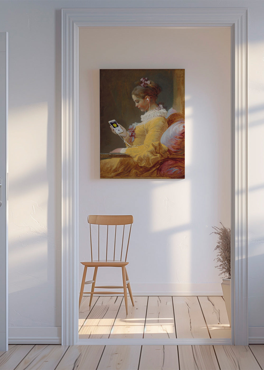 Quadro vintage de jovem com auscultadores