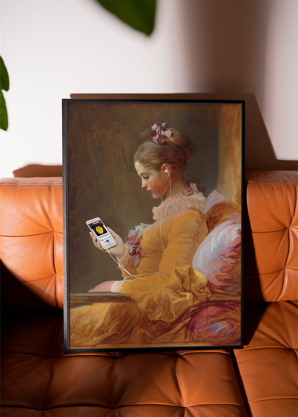 Quadro vintage de jovem com auscultadores