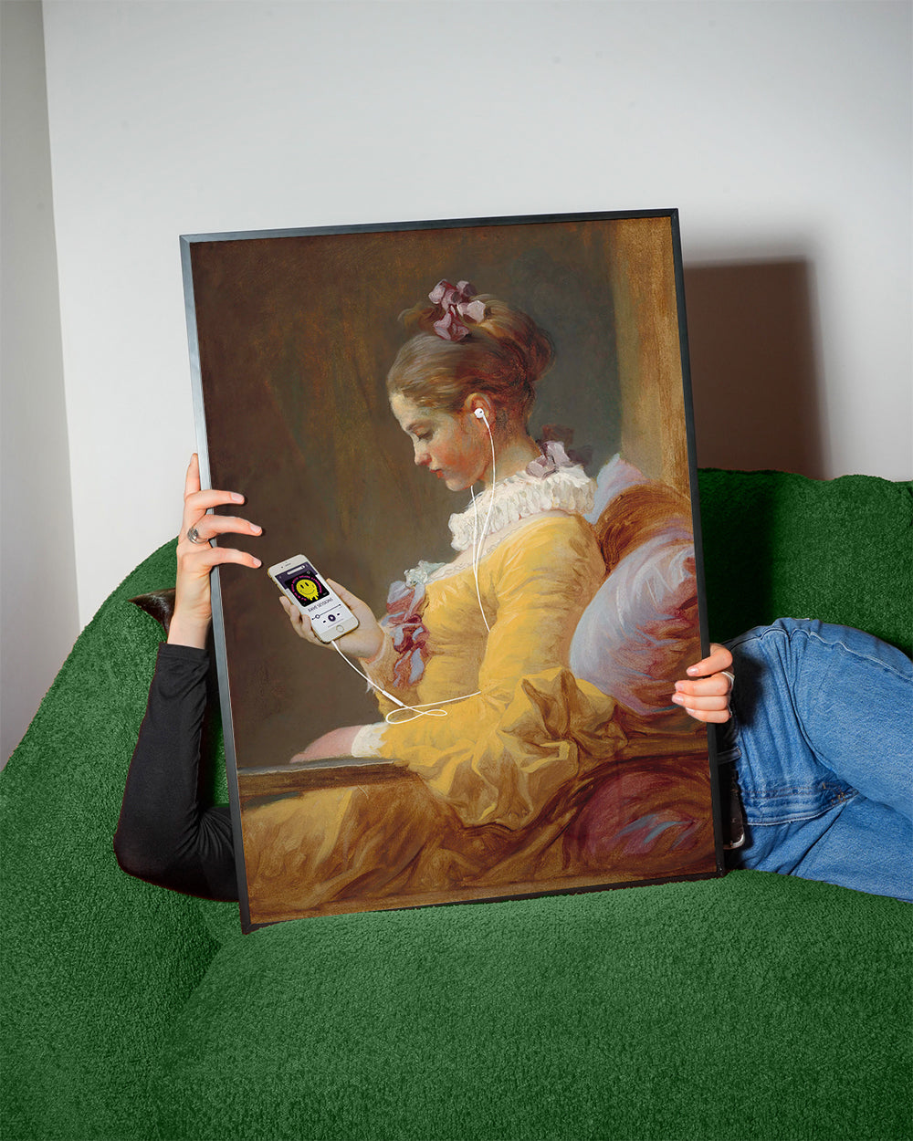 Quadro vintage de jovem com auscultadores