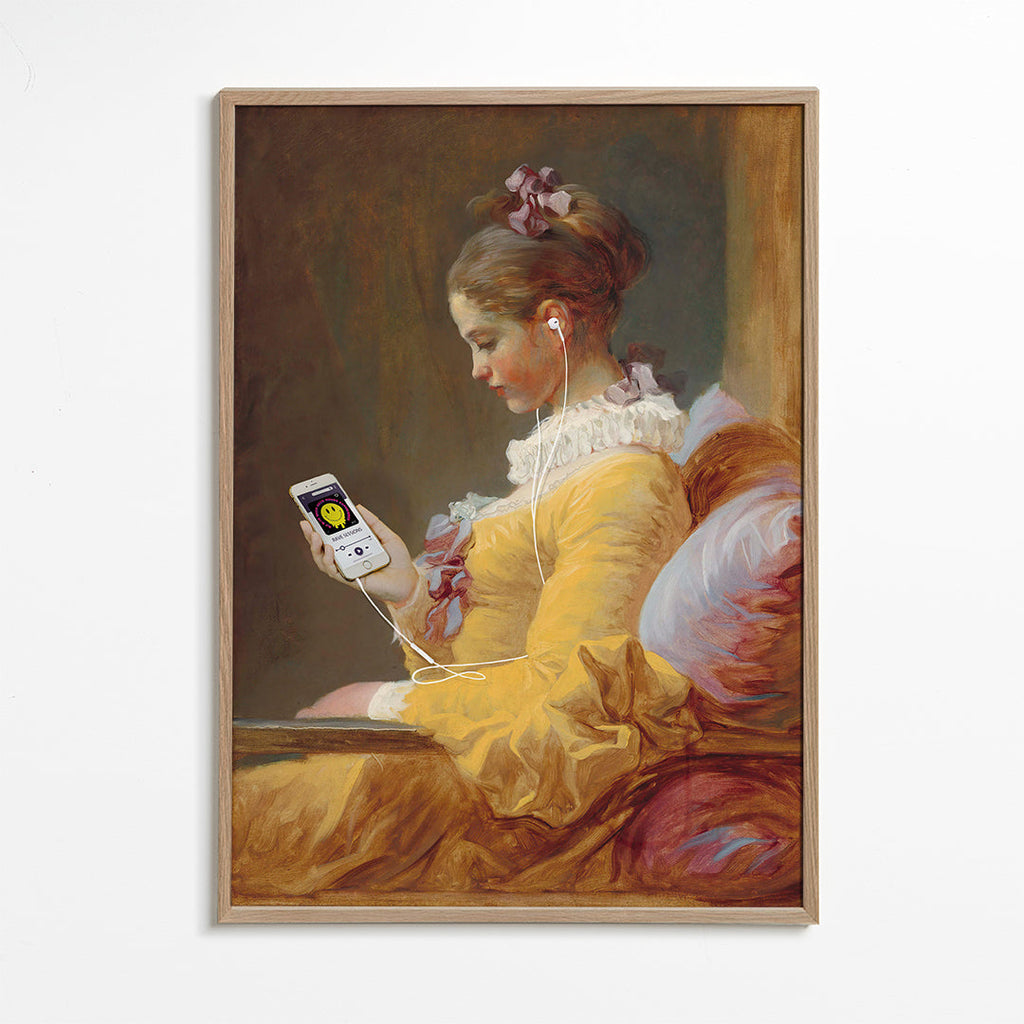 Quadro vintage de jovem com auscultadores