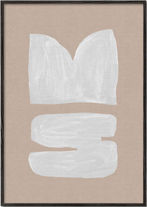 Quadro abstracto pincelada branca sobre bege