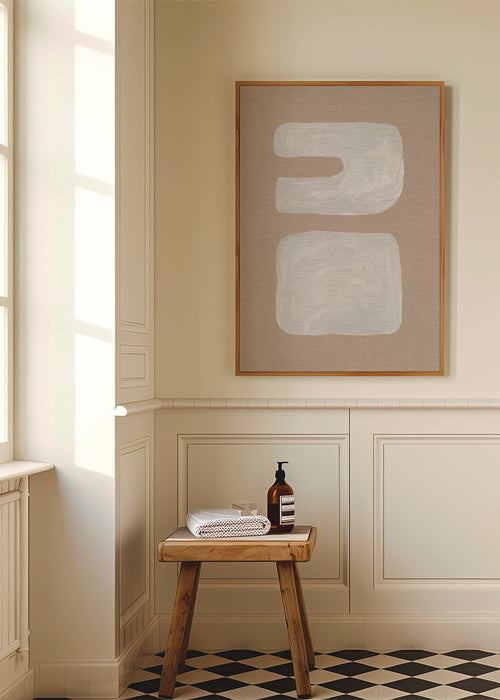 Quadro minimalista com duas formas brancas