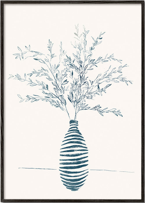 Estampa botânica com vaso azul – Black Frame