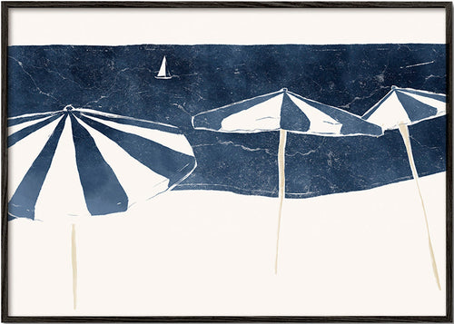 Quadro de paisagem com guarda-sóis minimalistas – Black Frame