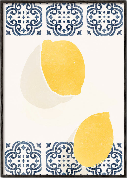 Arte para cozinha com limões e azulejos decorativos – Black Frame