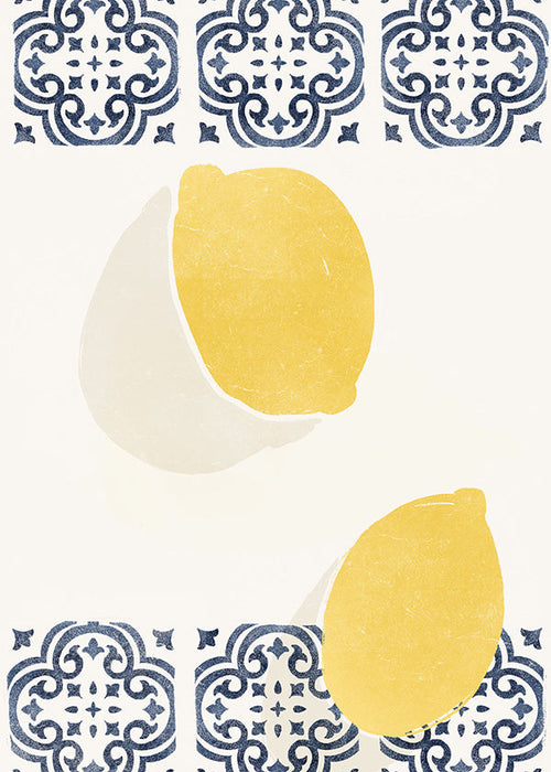 Arte para cozinha com limões e azulejos decorativos