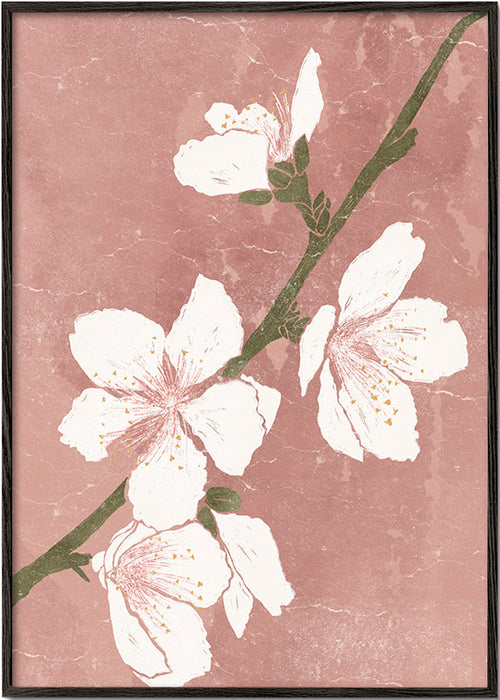 Estampa botânica com flor em fundo rosa – Black Frame